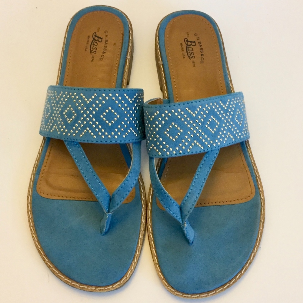 🦋 GH Bass Blue Slip On Thong Sandals Size 6.5
